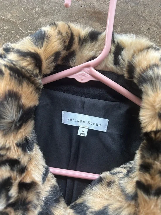 Anthropologie Leopard-Print Teddy Coat in Brown & Black - Plush Faux-Fur Jacket - Picture 2 of 4